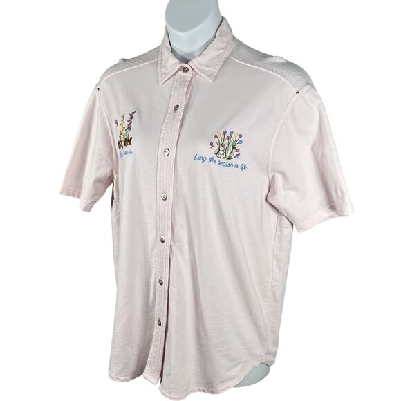 VTG Cotton P.S.I. 2XL Button-Up T-Shirt Embroidered Spring Flowers Easter Bunny - Picture 7 of 16